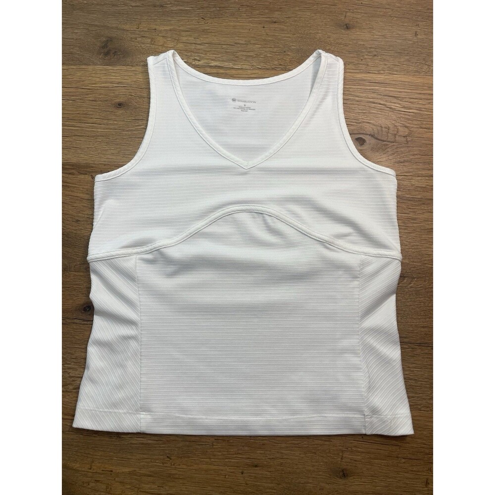 Wimbledon White Athletic Tank Top Size Small V-Neck Activewear Sports Top Tennis